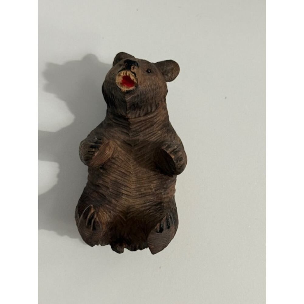 Vintage Black Forest Bear Hand Carved Wooden Ink Well with Glass Eyes